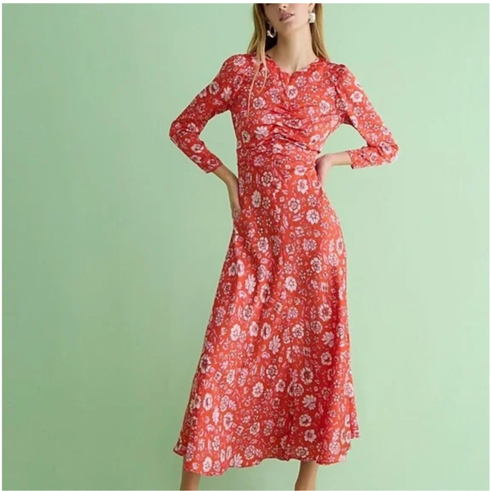 J. Crew J Crew Featherweight satin midi dress in poppy fields BN148
